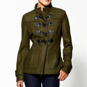 Tulle Olive Green Military Style Coat Wool Blend Size Medium